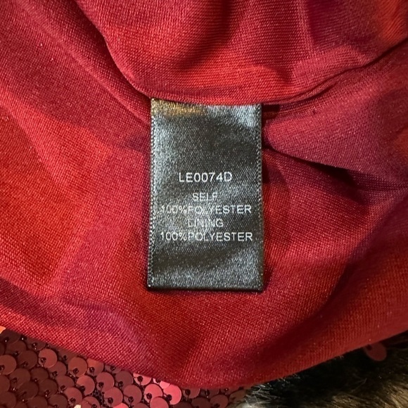 WOMEN’S Plus Size Cherry Red Sequin Cowl Short Sleeve Mini Dress - Picture 10 of 11